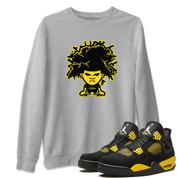 Air Jordan 4 Thunder Sneaker Match Tees Afro Boy Sneaker Tees Yellow AJ4 Thunder Sneaker Release Tees Unisex Shirts Heather Grey 1