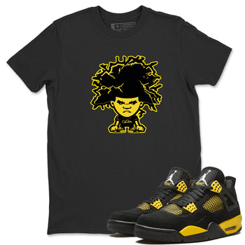 Air Jordan 4 Thunder Sneaker Match Tees Afro Boy Sneaker Tees Yellow AJ4 Thunder Sneaker Release Tees Unisex Shirts Black 1