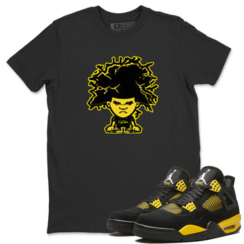 Air Jordan 4 Thunder Sneaker Match Tees Afro Boy Sneaker Tees Yellow AJ4 Thunder Sneaker Release Tees Unisex Shirts Black 1