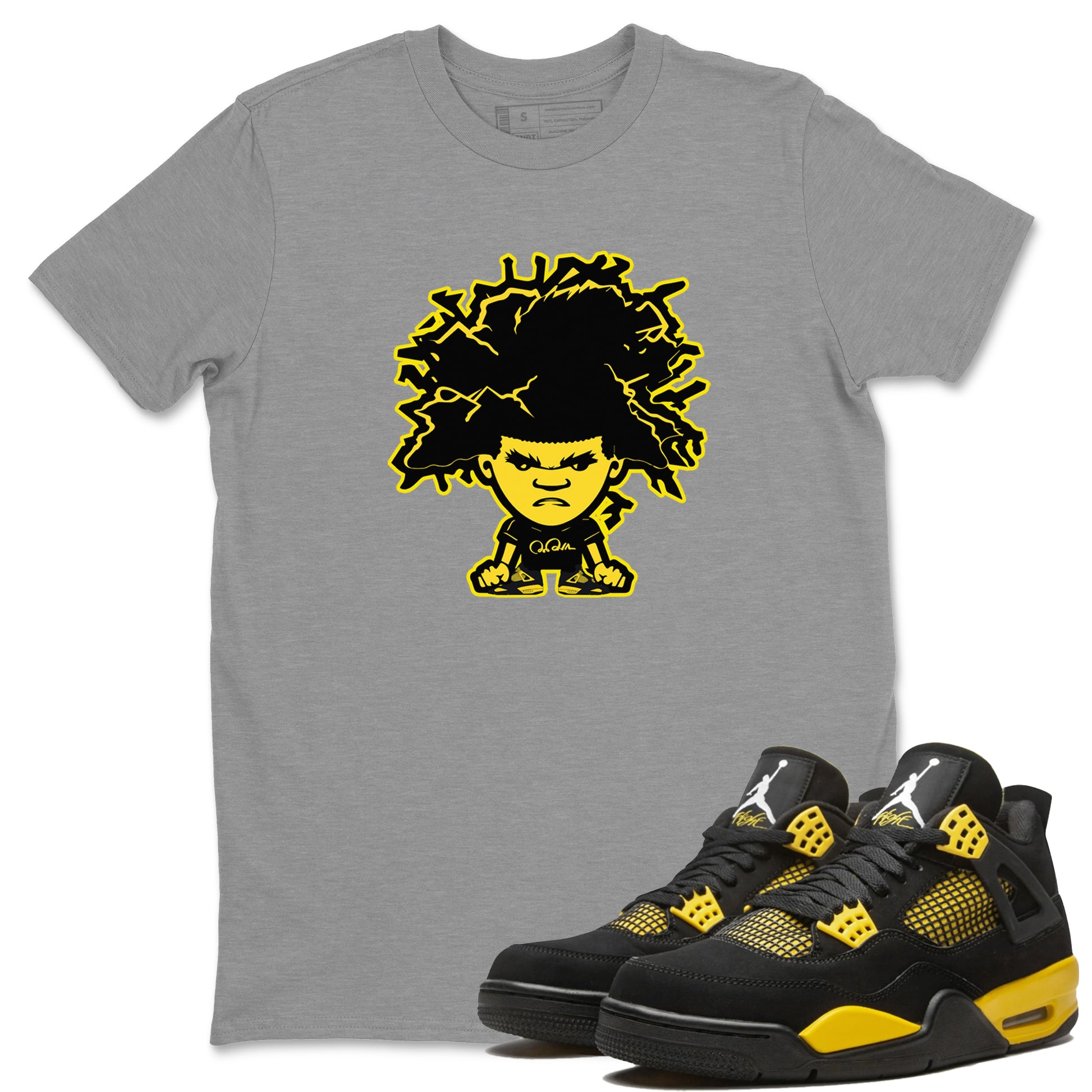 Air Jordan 4 Thunder Sneaker Match Tees Afro Boy Sneaker Tees Yellow AJ4 Thunder Sneaker Release Tees Unisex Shirts Heather Grey 1