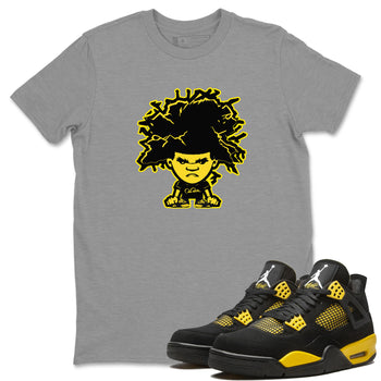 Air Jordan 4 Thunder Sneaker Match Tees Afro Boy Sneaker Tees Yellow AJ4 Thunder Sneaker Release Tees Unisex Shirts Heather Grey 1