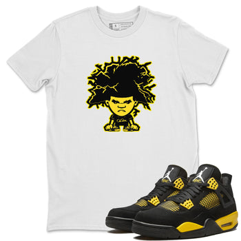 Air Jordan 4 Thunder Sneaker Match Tees Afro Boy Sneaker Tees Yellow AJ4 Thunder Sneaker Release Tees Unisex Shirts White 1