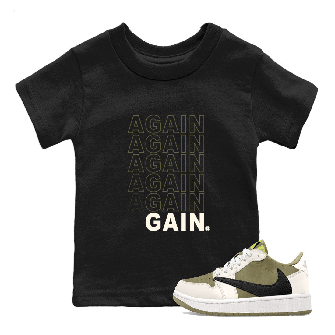 Jordan 1 Low x Travis Scott Golf Olive shirt to match jordans Again Gain sneaker tees Air Jordan 1 Travis Scott Olive SNRT Sneaker Release Tees Baby Toddler Black 1 T-Shirt