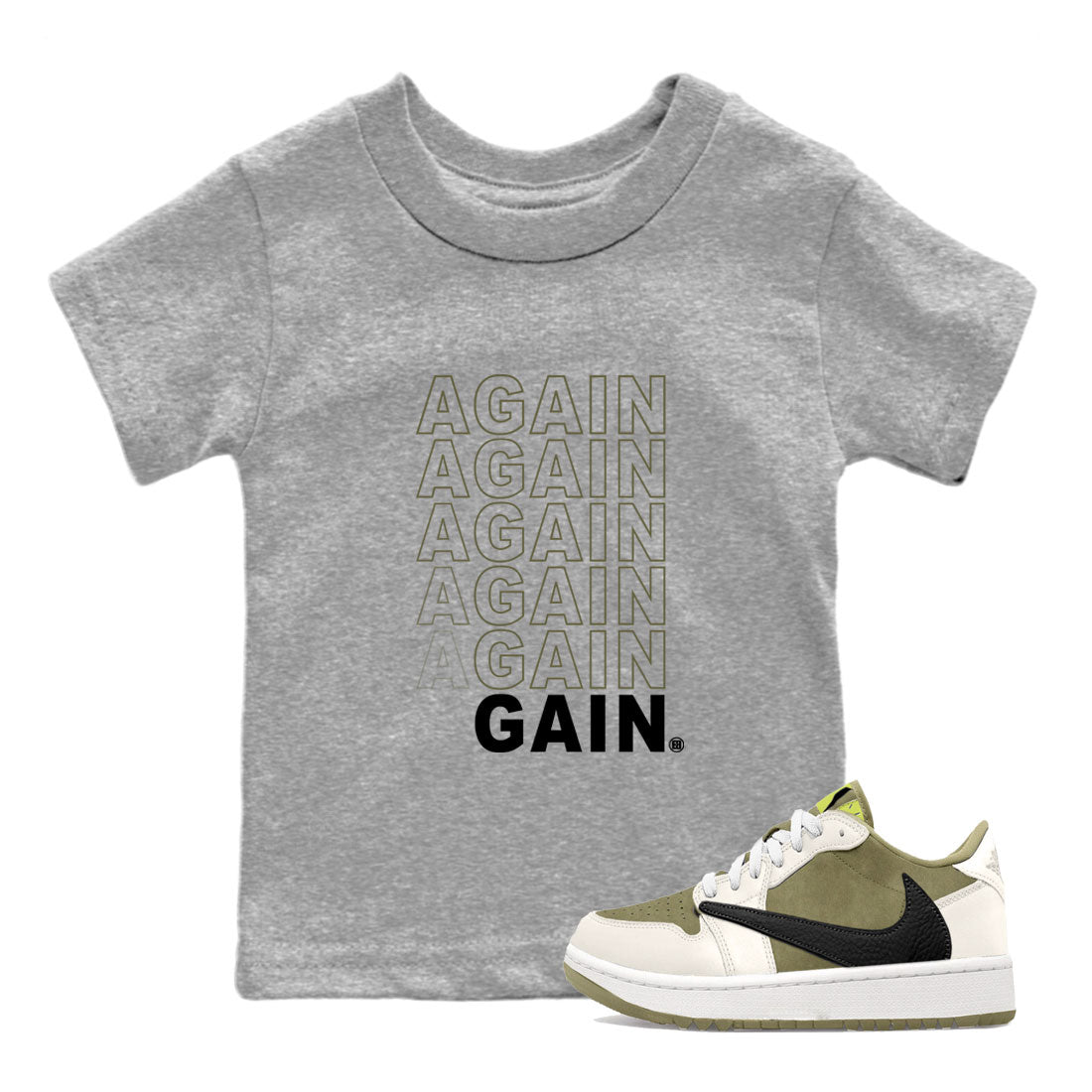 Jordan 1 Low x Travis Scott Golf Olive shirt to match jordans Again Gain sneaker tees Air Jordan 1 Travis Scott Olive SNRT Sneaker Release Tees Baby Toddler Heather Grey 1 T-Shirt