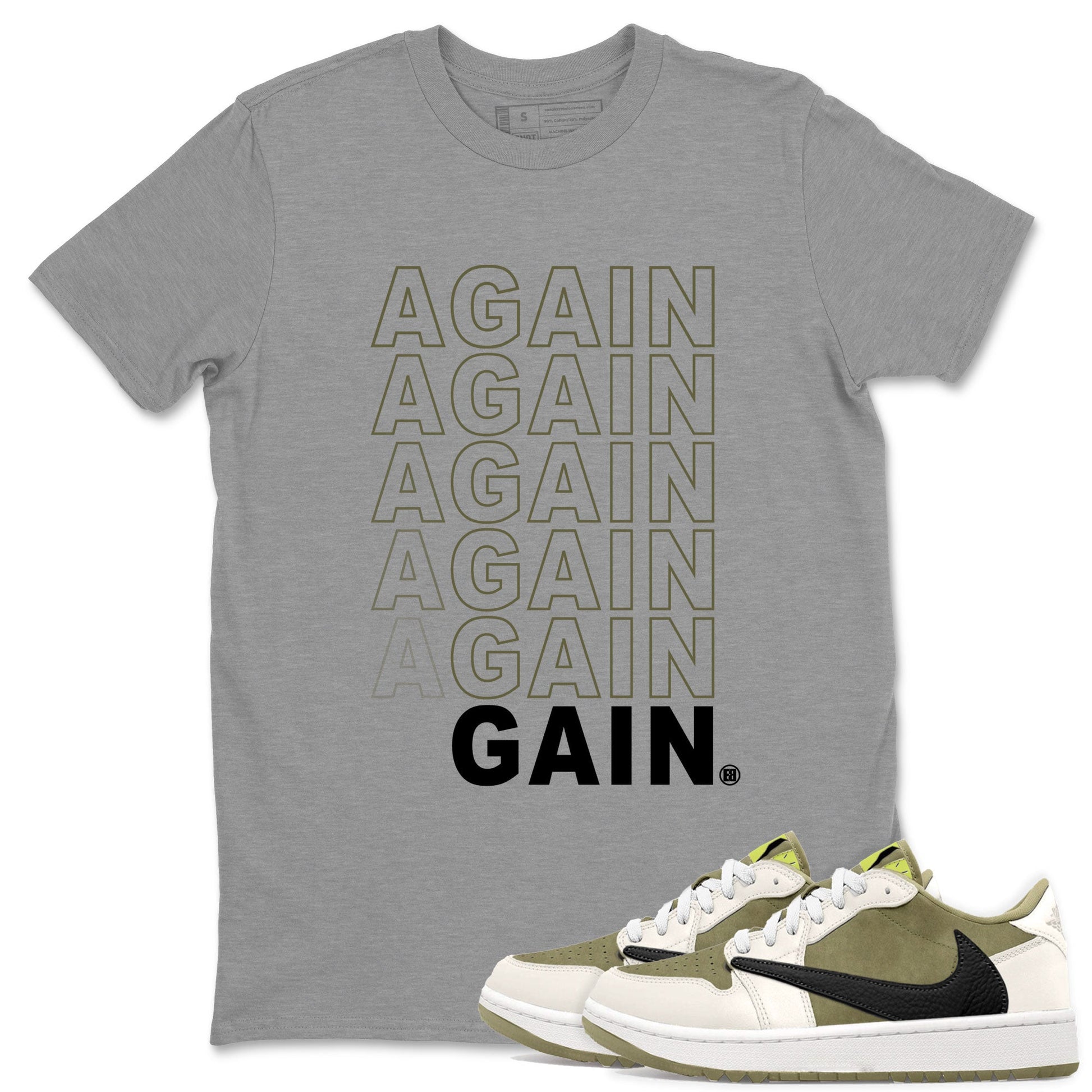 Jordan 1 Low x Travis Scott Golf Olive shirt to match jordans Again Gain sneaker tees Air Jordan 1 Travis Scott Olive SNRT Sneaker Release Tees Unisex Heather Grey 1 T-Shirt