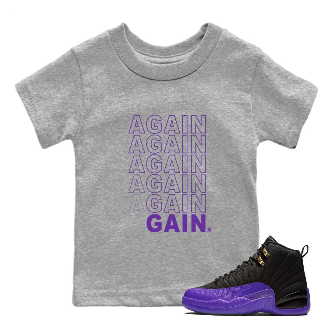 12s Purple shirt to match jordans Again Gain sneaker tees Air Jordan 12 Field Purple SNRT Sneaker Release Tees Baby Toddler Heather Grey 1 T-Shirt