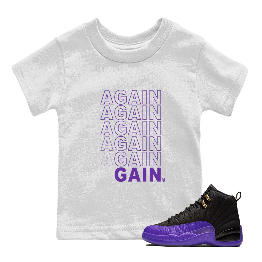 12s Purple shirt to match jordans Again Gain sneaker tees Air Jordan 12 Field Purple SNRT Sneaker Release Tees Baby Toddler White 1 T-Shirt