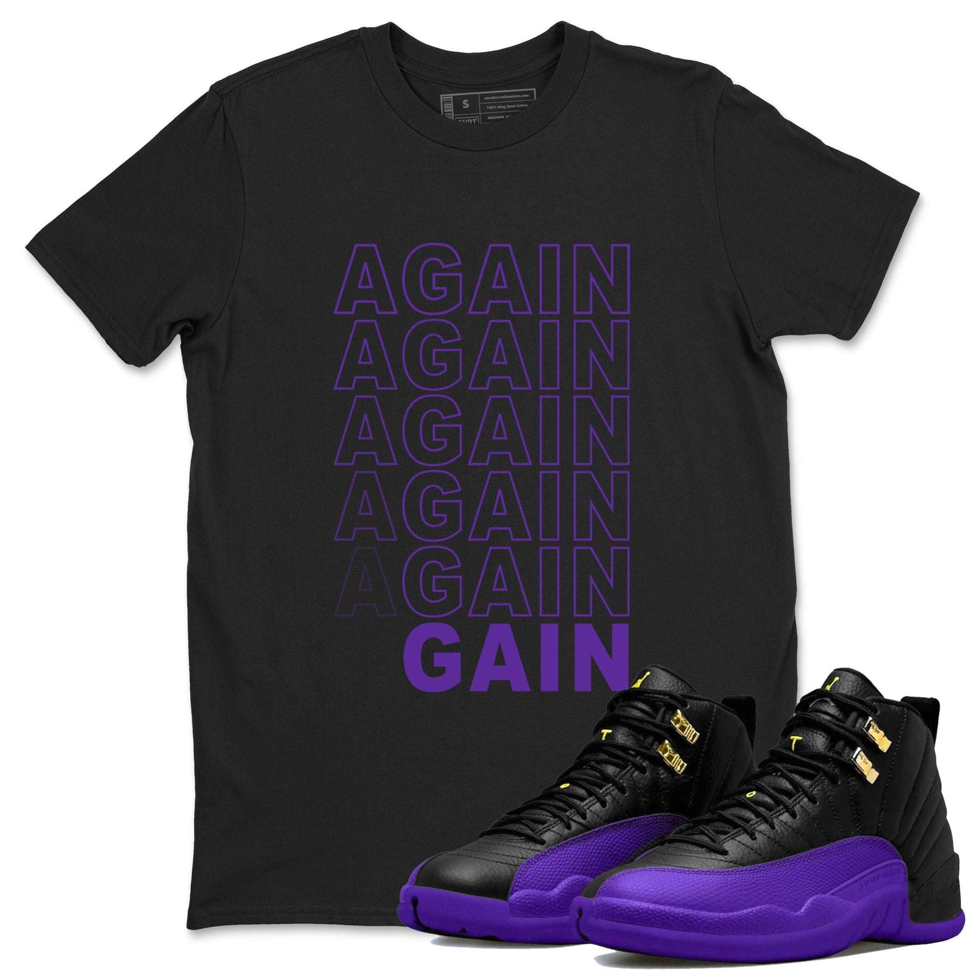 12s Purple shirt to match jordans Again Gain sneaker tees Air Jordan 12 Field Purple SNRT Sneaker Release Tees Unisex Black 1 T-Shirt