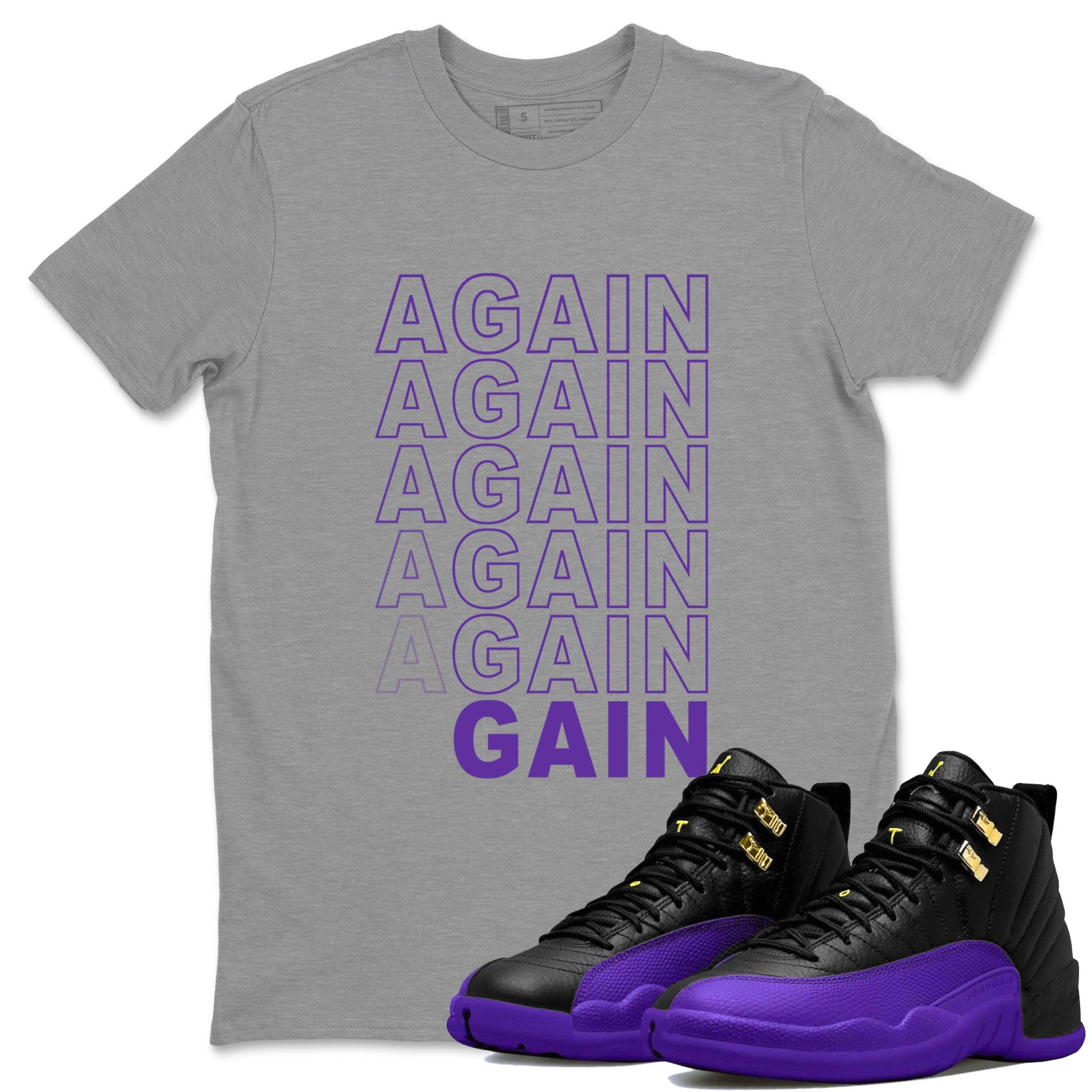 12s Purple shirt to match jordans Again Gain sneaker tees Air Jordan 12 Field Purple SNRT Sneaker Release Tees Unisex Heather Grey 1 T-Shirt