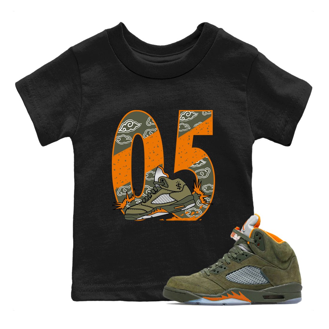 5s Olive shirt to match jordans Agressive Dribble sneaker tees Air Jordan 5 Retro Olive SNRT sneaker release tees baby toddler Black 1 cotton Shirt