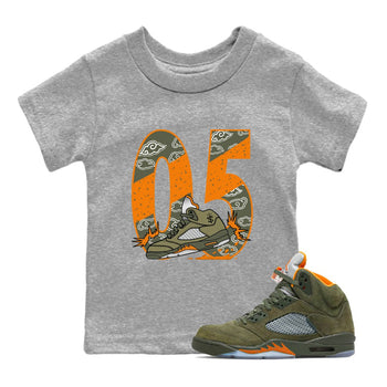 5s Olive shirt to match jordans Agressive Dribble sneaker tees Air Jordan 5 Retro Olive SNRT sneaker release tees baby toddler Heather Grey 1 cotton Shirt