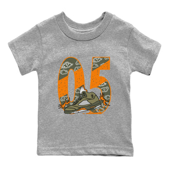5s Olive shirt to match jordans Agressive Dribble sneaker tees Air Jordan 5 Retro Olive SNRT sneaker release tees baby toddler Heather Grey 2 cotton Shirt