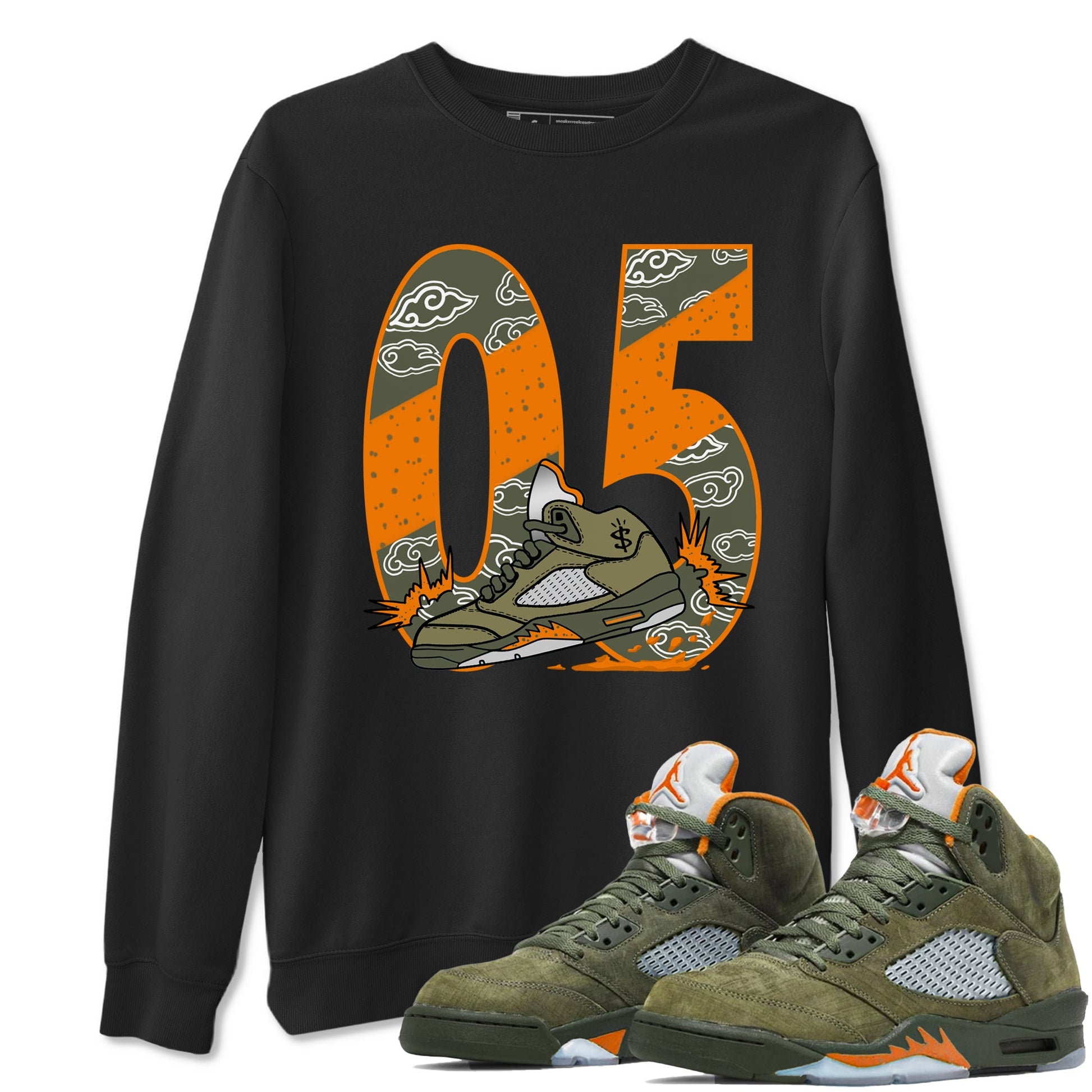 5s Olive shirt to match jordans Agressive Dribble sneaker tees Air Jordan 5 Retro Olive SNRT Sneaker Release Tees unisex cotton Black 1 crew neck shirt