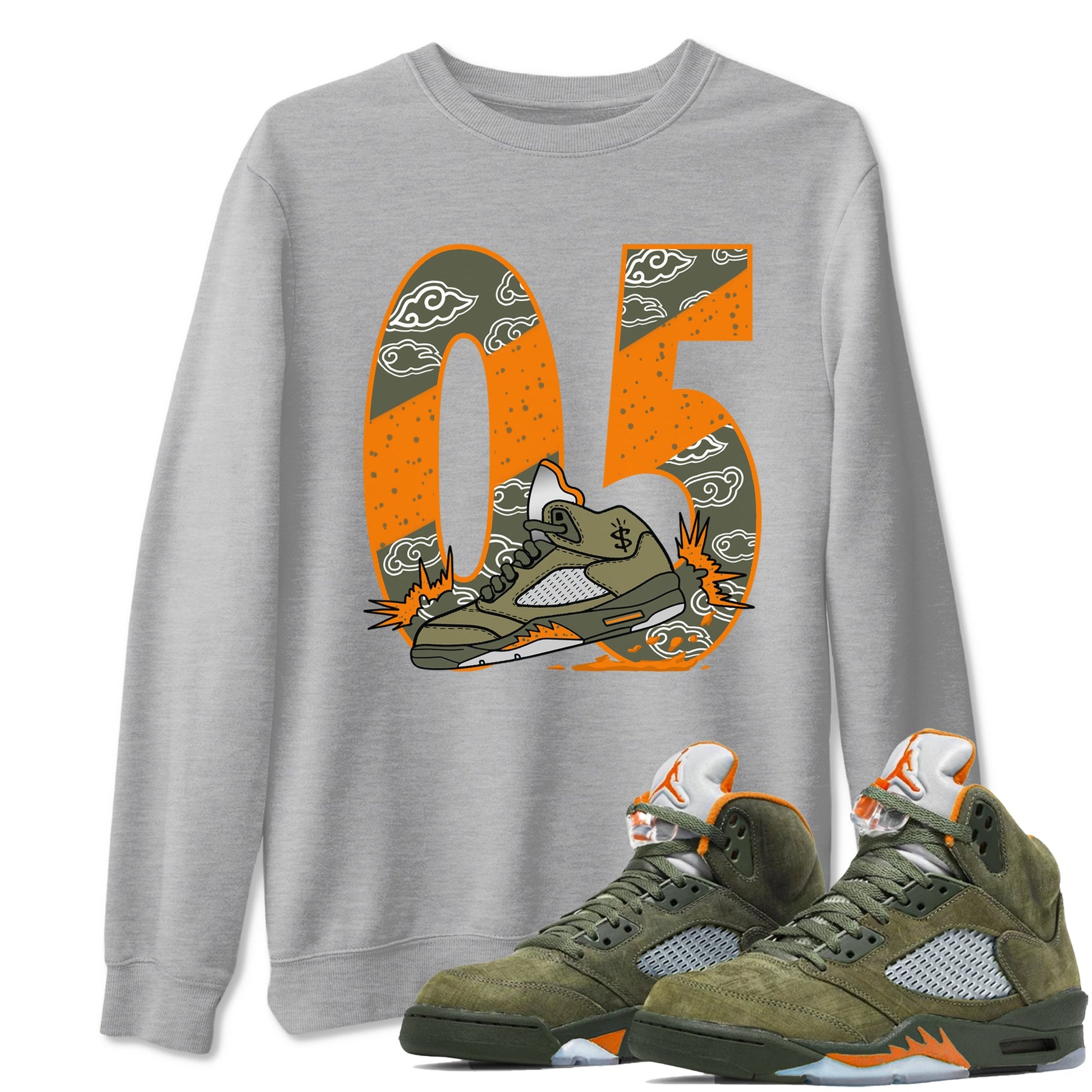 5s Olive shirt to match jordans Agressive Dribble sneaker tees Air Jordan 5 Retro Olive SNRT Sneaker Release Tees unisex cotton Heather Grey 1 crew neck shirt