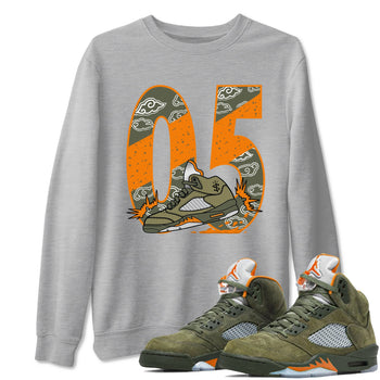 5s Olive shirt to match jordans Agressive Dribble sneaker tees Air Jordan 5 Retro Olive SNRT Sneaker Release Tees unisex cotton Heather Grey 1 crew neck shirt