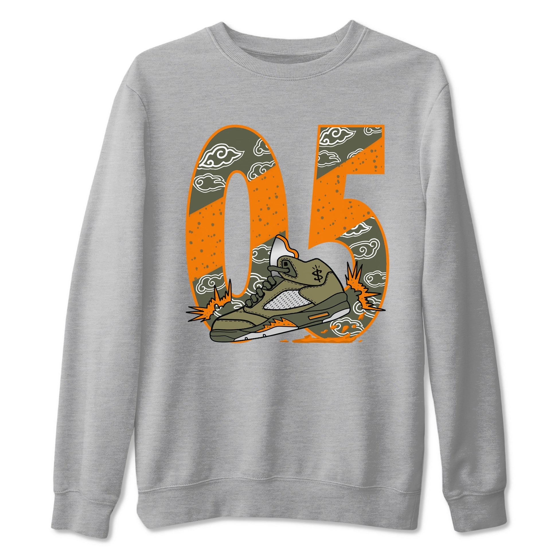 5s Olive shirt to match jordans Agressive Dribble sneaker tees Air Jordan 5 Retro Olive SNRT Sneaker Release Tees unisex cotton Heather Grey 2 crew neck shirt