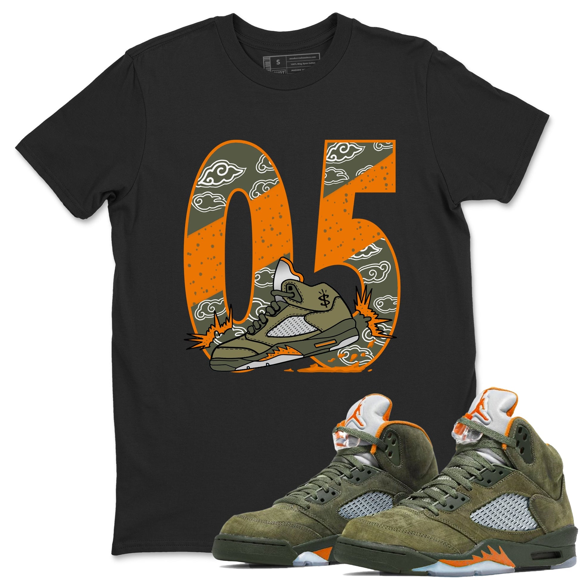 5s Olive shirt to match jordans Agressive Dribble sneaker tees Air Jordan 5 Retro Olive SNRT Sneaker Release Tees unisex cotton Black 1 crew neck shirt