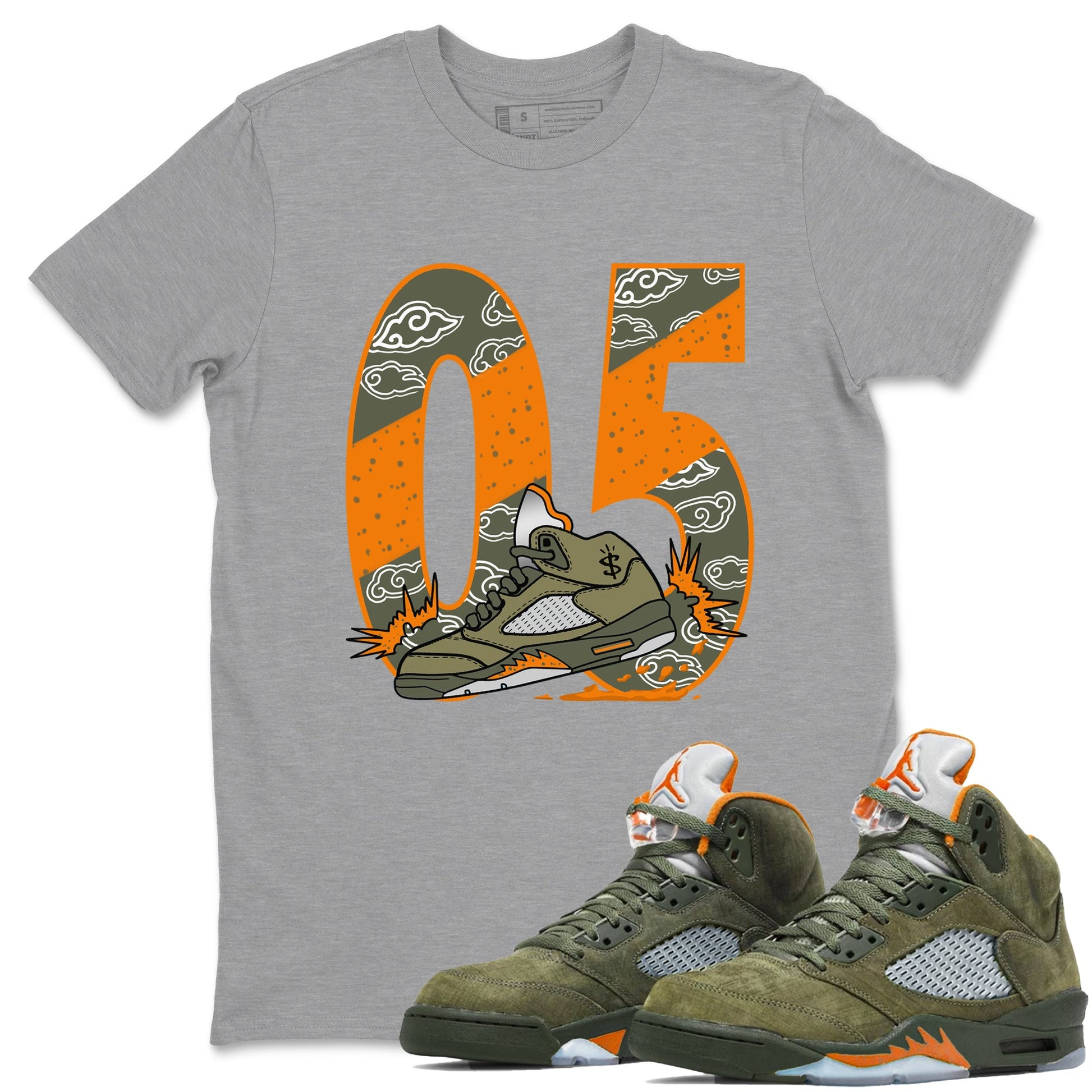 5s Olive shirt to match jordans Agressive Dribble sneaker tees Air Jordan 5 Retro Olive SNRT Sneaker Release Tees unisex cotton Heather Grey 1 crew neck shirt