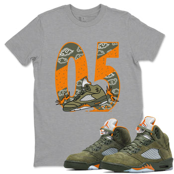 5s Olive shirt to match jordans Agressive Dribble sneaker tees Air Jordan 5 Retro Olive SNRT Sneaker Release Tees unisex cotton Heather Grey 1 crew neck shirt