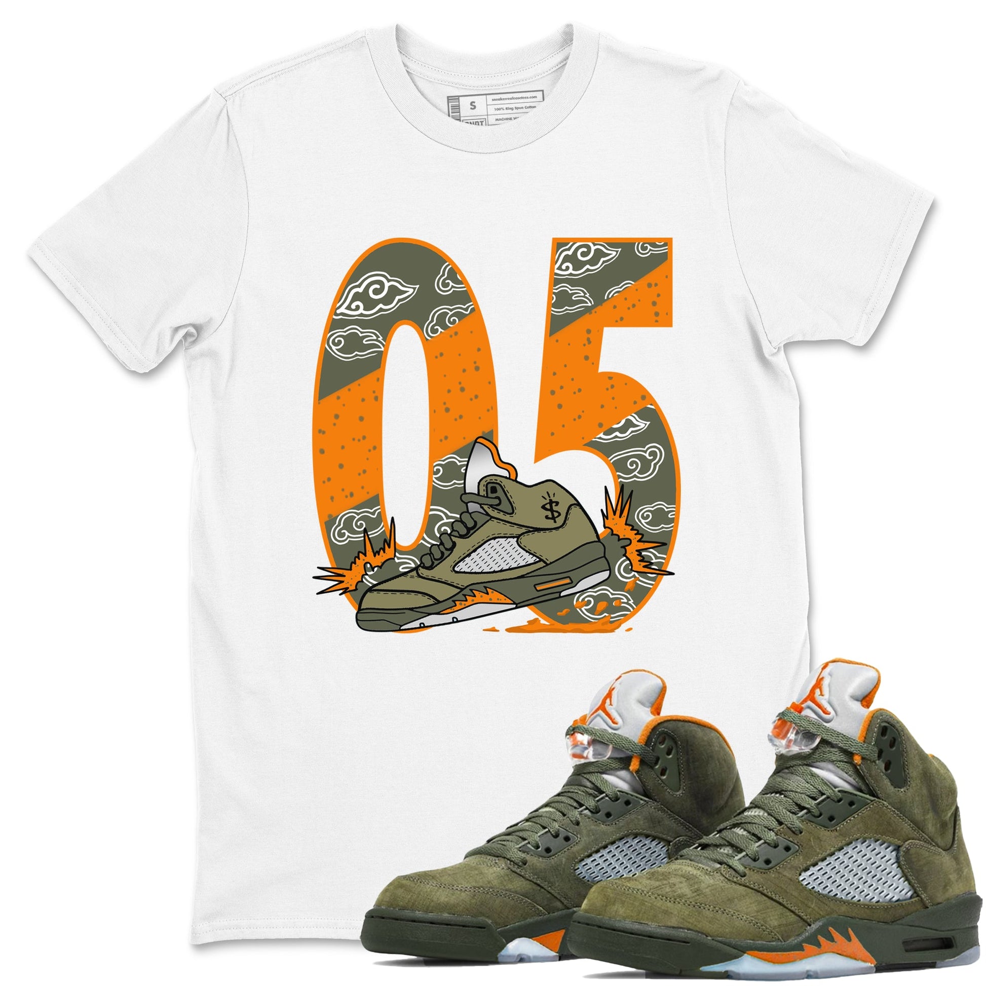5s Olive shirt to match jordans Agressive Dribble sneaker tees Air Jordan 5 Retro Olive SNRT Sneaker Release Tees unisex cotton White 1 crew neck shirt