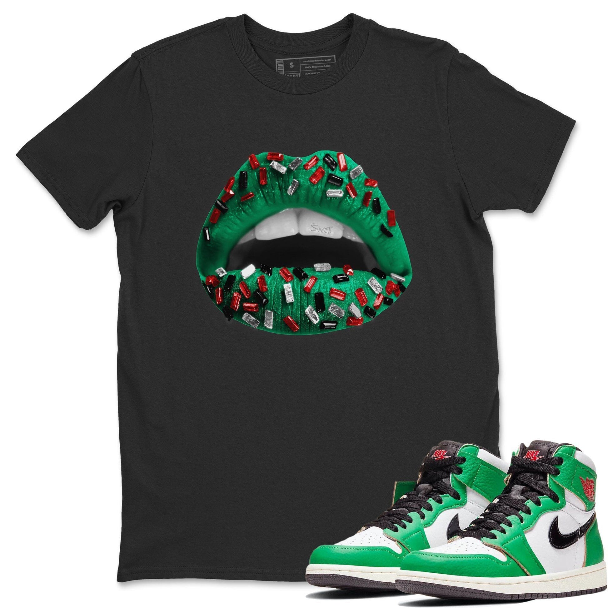 Jordan 1 Lucky Green Sneaker Match Tees Lips Jewel Sneaker Tees Jordan 1 Lucky Green Sneaker Release Tees Unisex Shirts