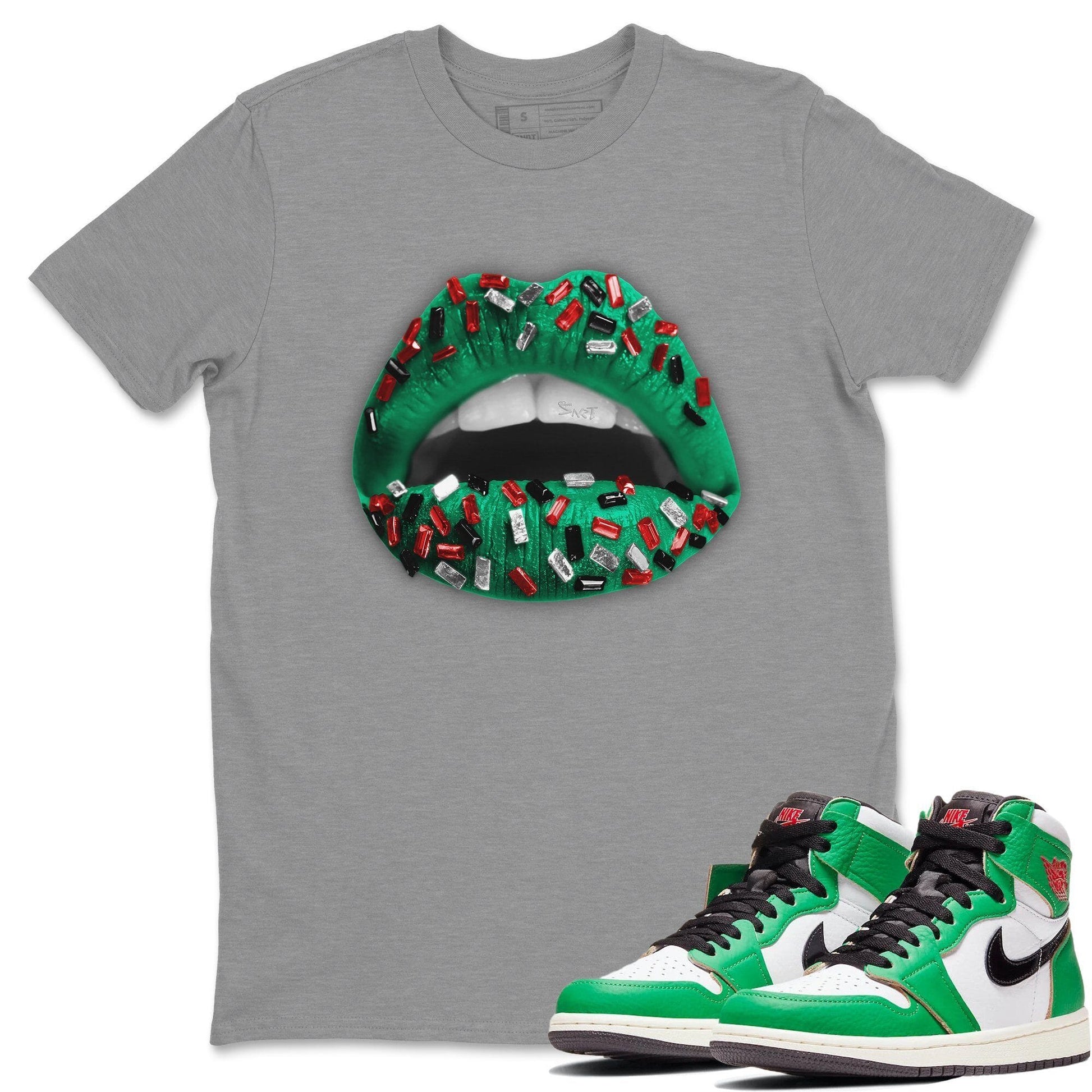 Jordan 1 Lucky Green Sneaker Match Tees Lips Jewel Sneaker Tees Jordan 1 Lucky Green Sneaker Release Tees Unisex Shirts