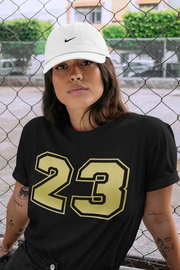 Jordan 1 Metallic Gold Sneaker Match Tees Number 23 Sneaker Tees Jordan 1 Metallic Gold Sneaker Release Tees Unisex Shirts
