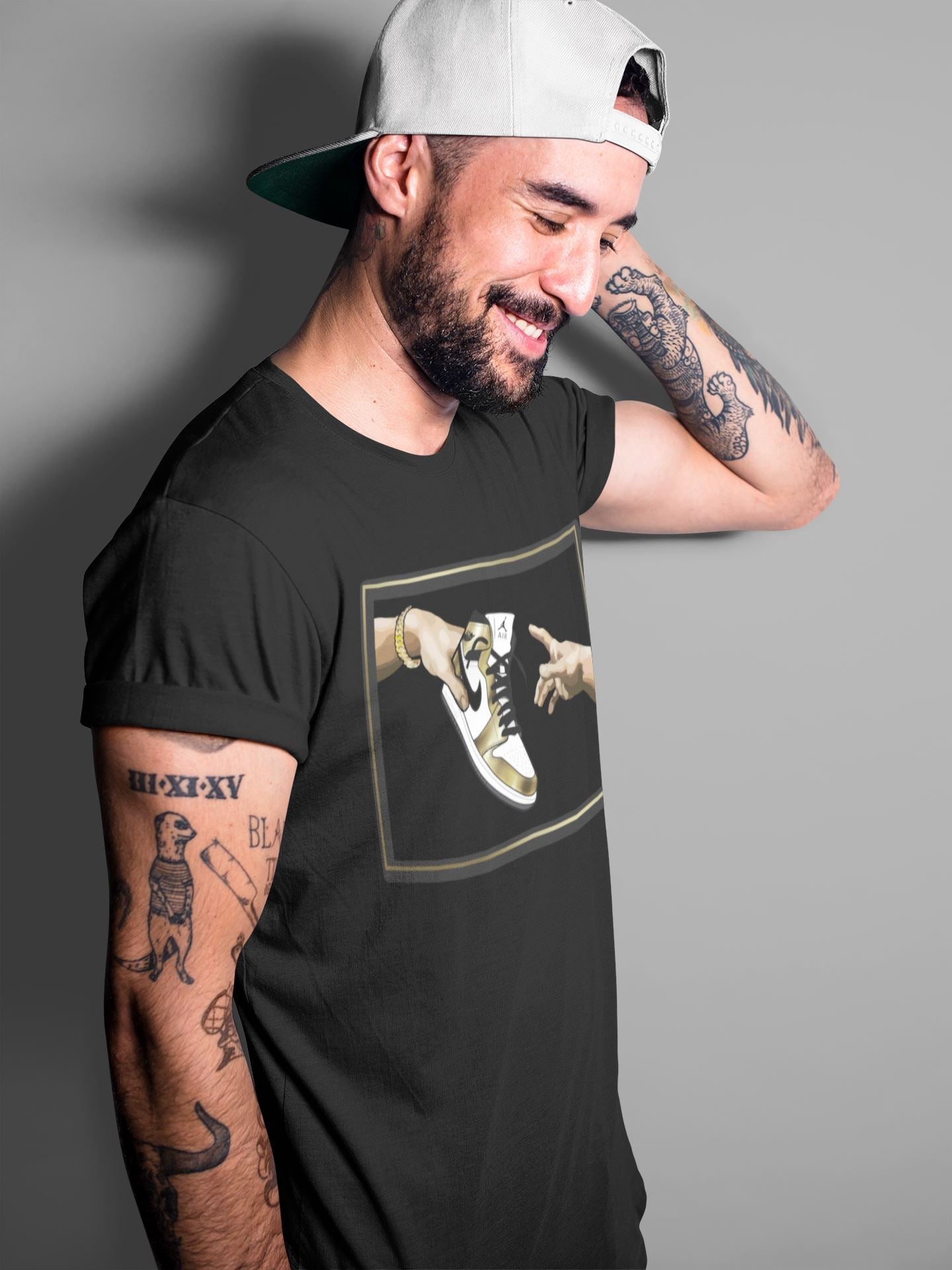 Jordan 1 Metallic Gold Sneaker Match Tees Adam's Creation Sneaker Tees Jordan 1 Metallic Gold Sneaker Release Tees Unisex Shirts