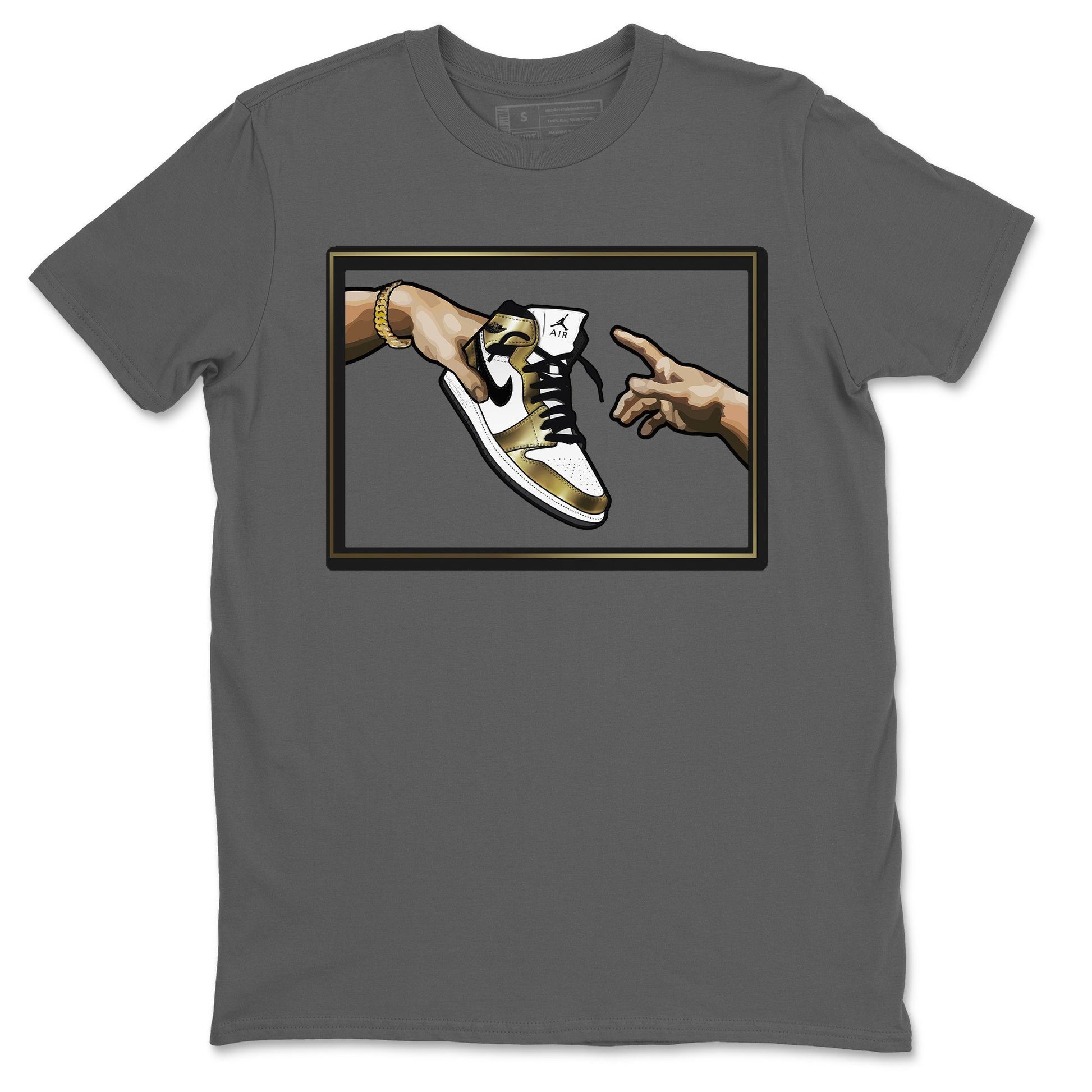 Jordan 1 Metallic Gold Sneaker Match Tees Adam's Creation Sneaker Tees Jordan 1 Metallic Gold Sneaker Release Tees Unisex Shirts