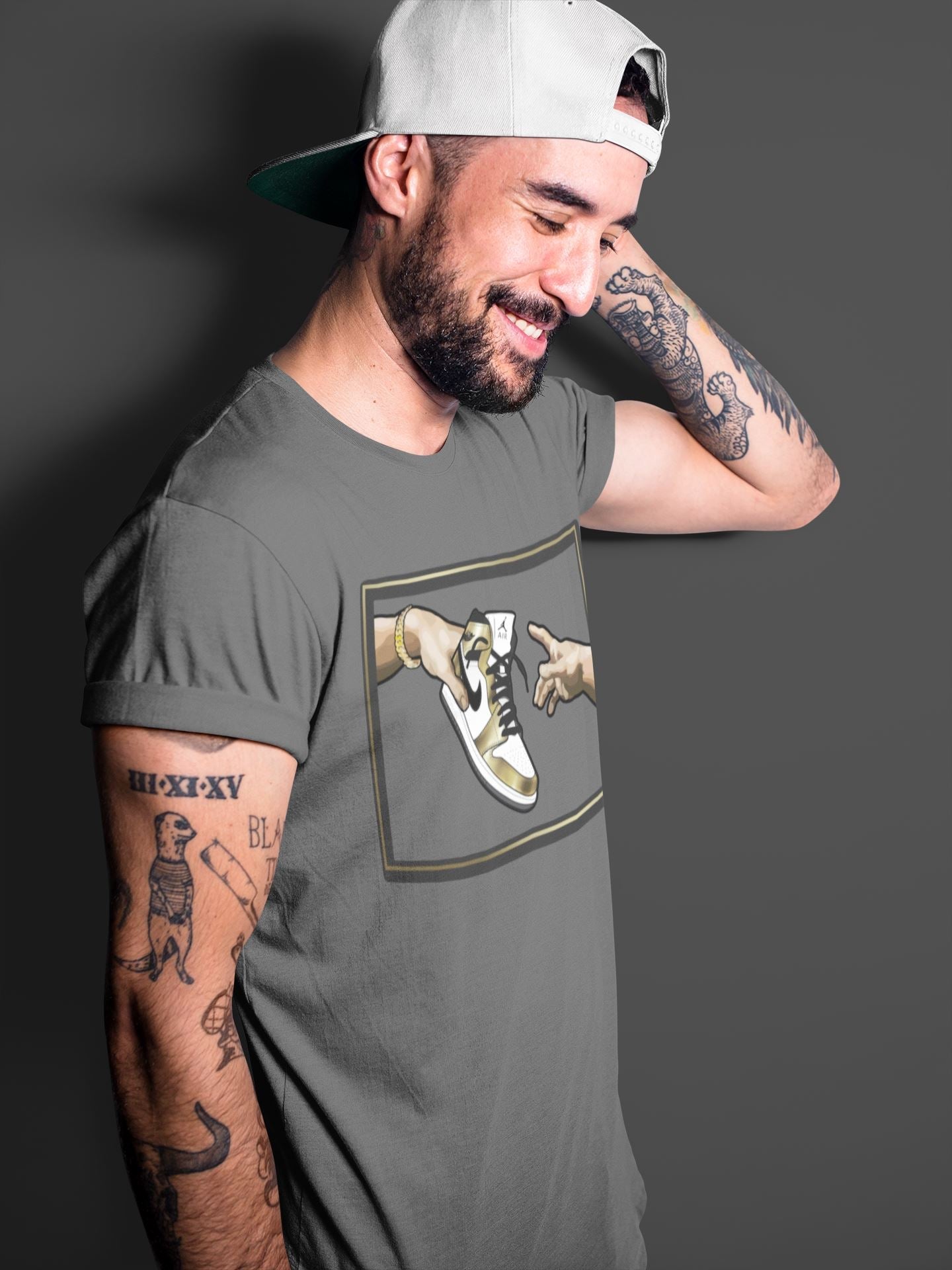 Jordan 1 Metallic Gold Sneaker Match Tees Adam's Creation Sneaker Tees Jordan 1 Metallic Gold Sneaker Release Tees Unisex Shirts