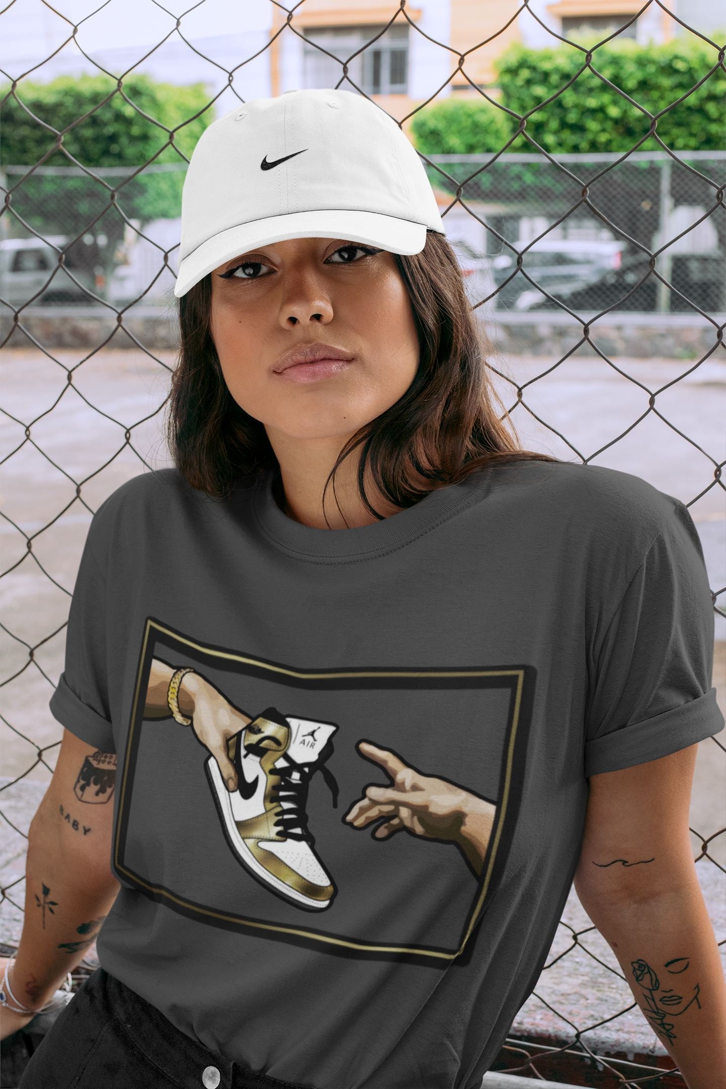 Jordan 1 Metallic Gold Sneaker Match Tees Adam's Creation Sneaker Tees Jordan 1 Metallic Gold Sneaker Release Tees Unisex Shirts