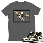 Jordan 1 Metallic Gold Sneaker Match Tees Adam's Creation Sneaker Tees Jordan 1 Metallic Gold Sneaker Release Tees Unisex Shirts