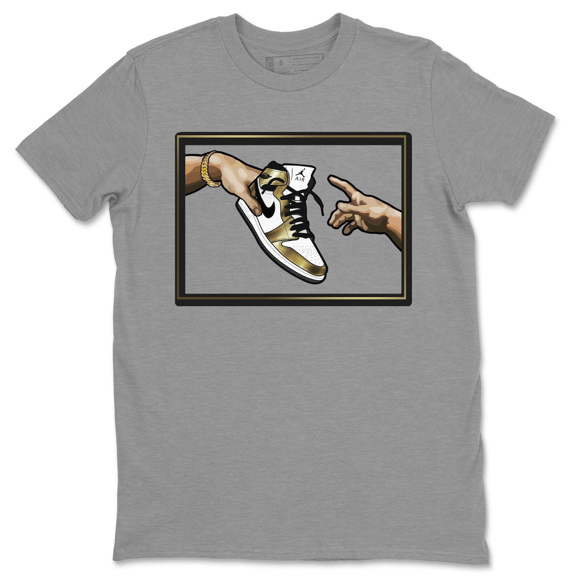 Jordan 1 Metallic Gold Sneaker Match Tees Adam's Creation Sneaker Tees Jordan 1 Metallic Gold Sneaker Release Tees Unisex Shirts