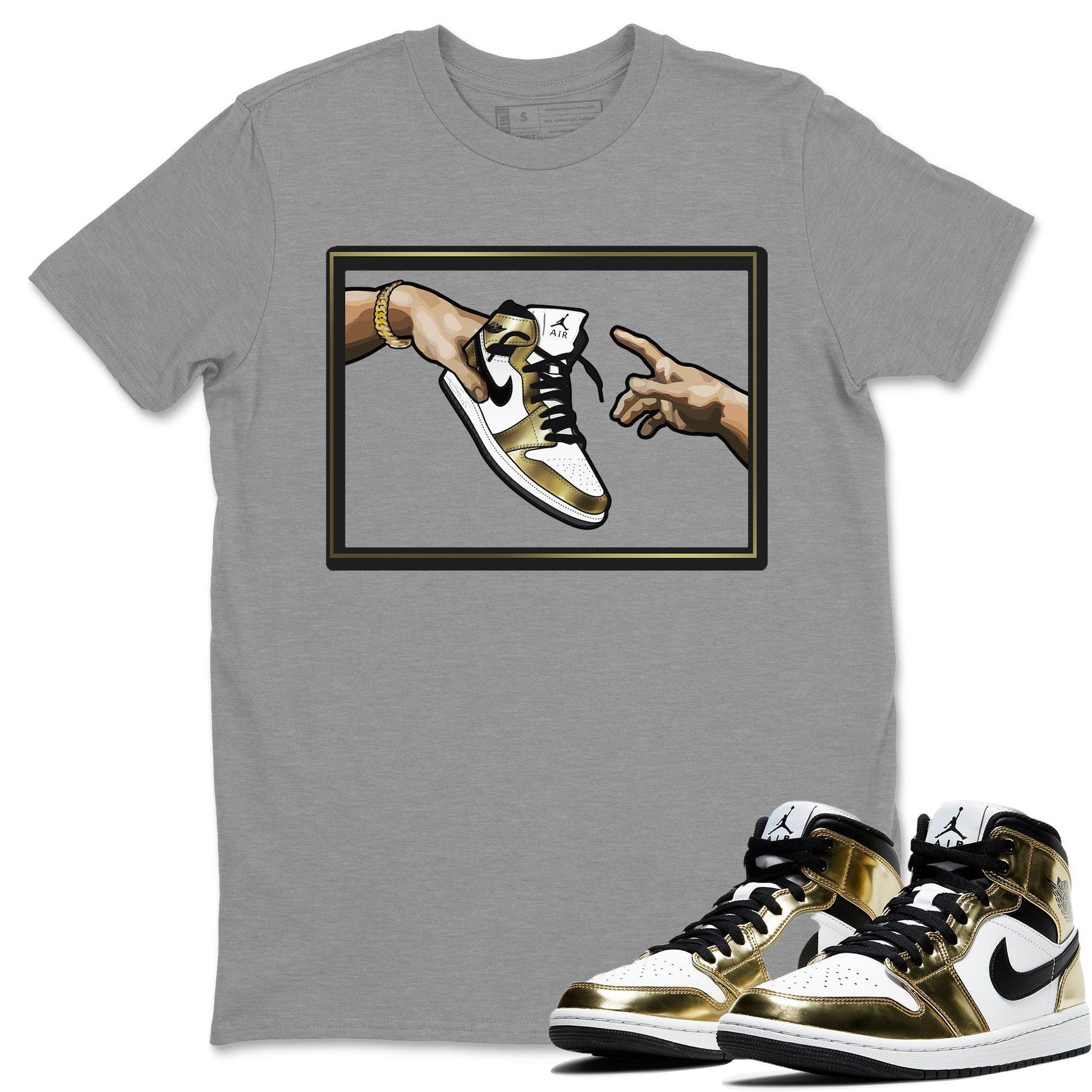 Jordan 1 Metallic Gold Sneaker Match Tees Adam's Creation Sneaker Tees Jordan 1 Metallic Gold Sneaker Release Tees Unisex Shirts