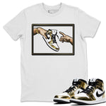 Jordan 1 Metallic Gold Sneaker Match Tees Adam's Creation Sneaker Tees Jordan 1 Metallic Gold Sneaker Release Tees Unisex Shirts