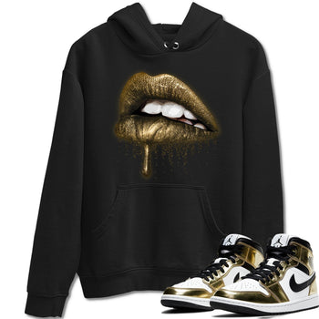 Jordan 1 Metallic Gold Sneaker Match Tees Dripping Lips Sneaker Tees Jordan 1 Metallic Gold Sneaker Release Tees Unisex Shirts