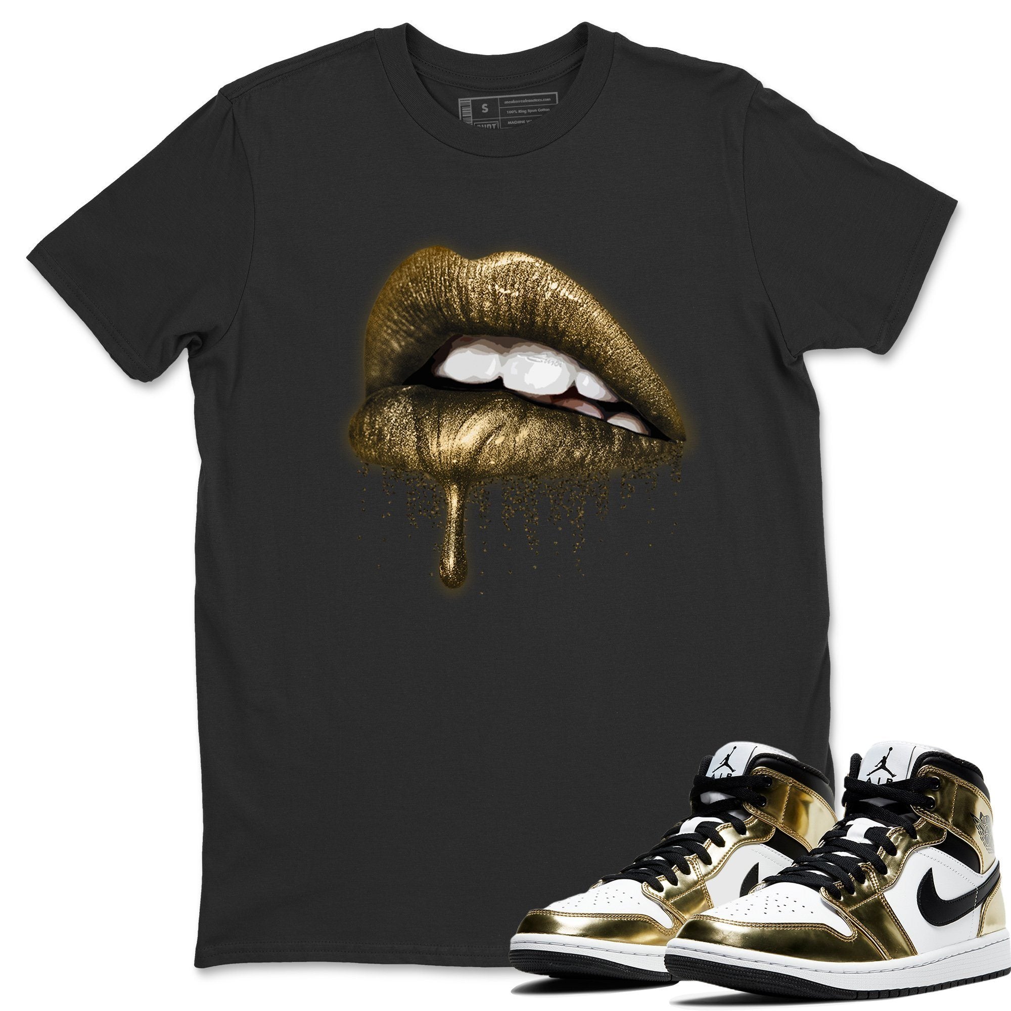 Jordan 1 Metallic Gold Sneaker Match Tees Dripping Lips Sneaker Tees Jordan 1 Metallic Gold Sneaker Release Tees Unisex Shirts