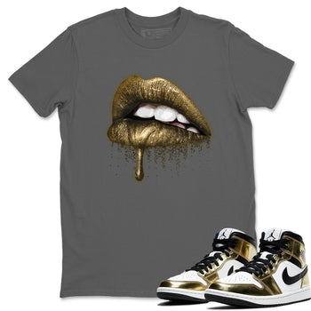 Jordan 1 Metallic Gold Sneaker Match Tees Dripping Lips Sneaker Tees Jordan 1 Metallic Gold Sneaker Release Tees Unisex Shirts