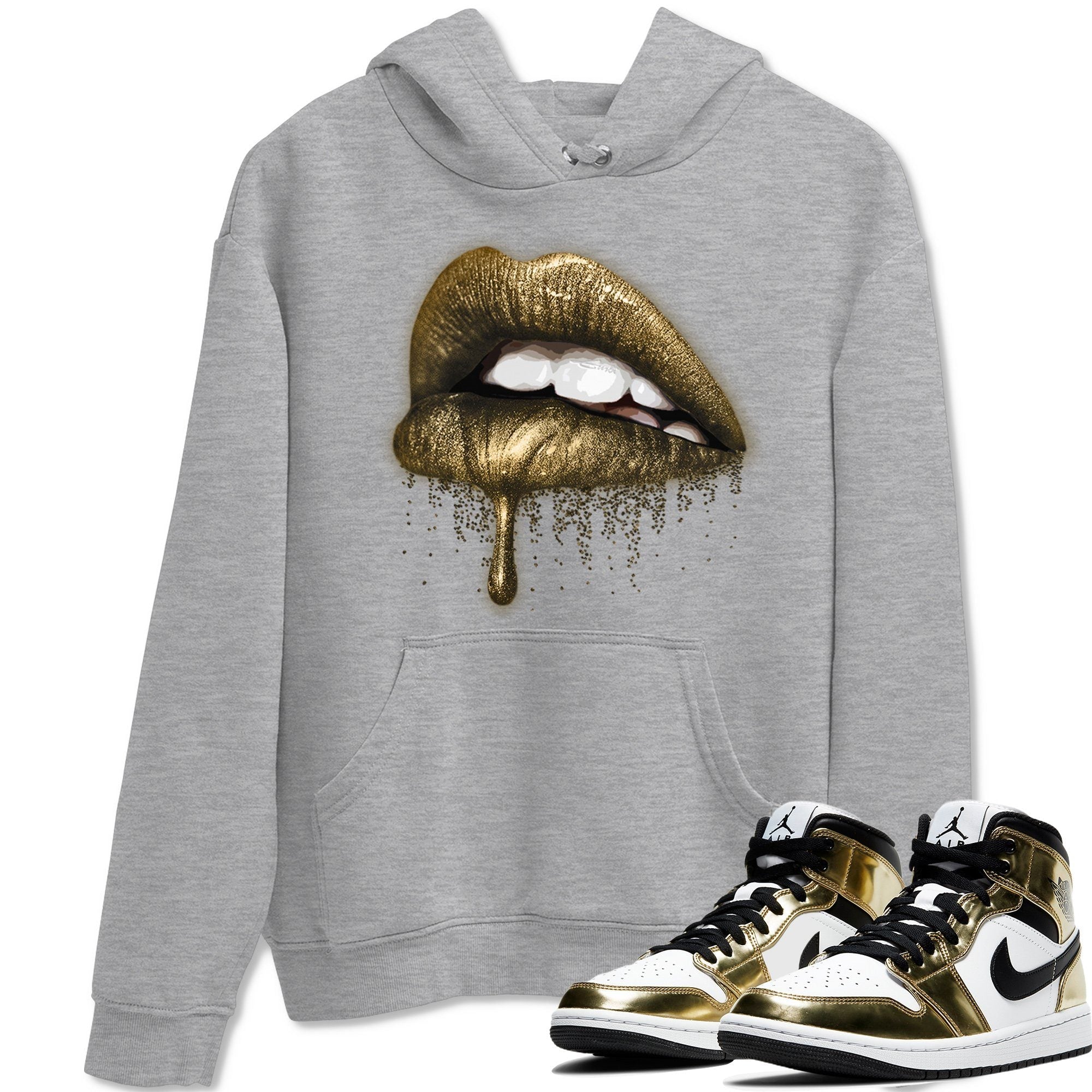 Jordan 1 Metallic Gold Sneaker Match Tees Dripping Lips Sneaker Tees Jordan 1 Metallic Gold Sneaker Release Tees Unisex Shirts