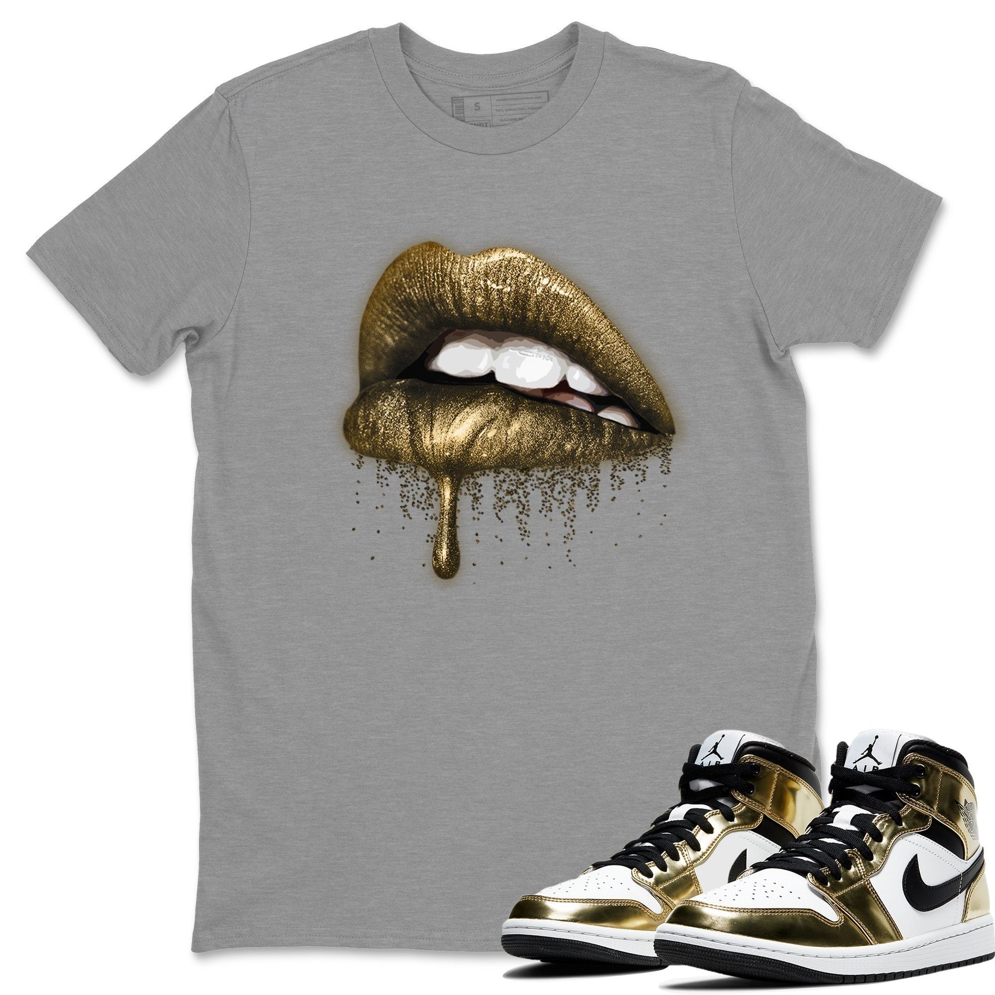 Jordan 1 Metallic Gold Sneaker Match Tees Dripping Lips Sneaker Tees Jordan 1 Metallic Gold Sneaker Release Tees Unisex Shirts