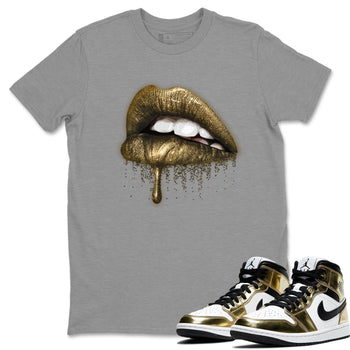 Jordan 1 Metallic Gold Sneaker Match Tees Dripping Lips Sneaker Tees Jordan 1 Metallic Gold Sneaker Release Tees Unisex Shirts