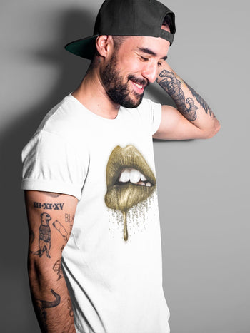 Jordan 1 Metallic Gold Sneaker Match Tees Dripping Lips Sneaker Tees Jordan 1 Metallic Gold Sneaker Release Tees Unisex Shirts