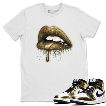 Jordan 1 Metallic Gold Sneaker Match Tees Dripping Lips Sneaker Tees Jordan 1 Metallic Gold Sneaker Release Tees Unisex Shirts