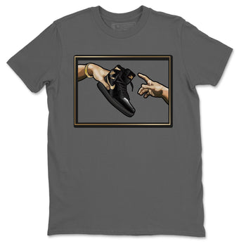 Jordan 1 Black Metallic Gold Sneaker Match Tees Adam's Creation Sneaker Tees Jordan 1 Black Metallic Gold Sneaker Release Tees Unisex Shirts