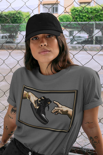 Jordan 1 Black Metallic Gold Sneaker Match Tees Adam's Creation Sneaker Tees Jordan 1 Black Metallic Gold Sneaker Release Tees Unisex Shirts