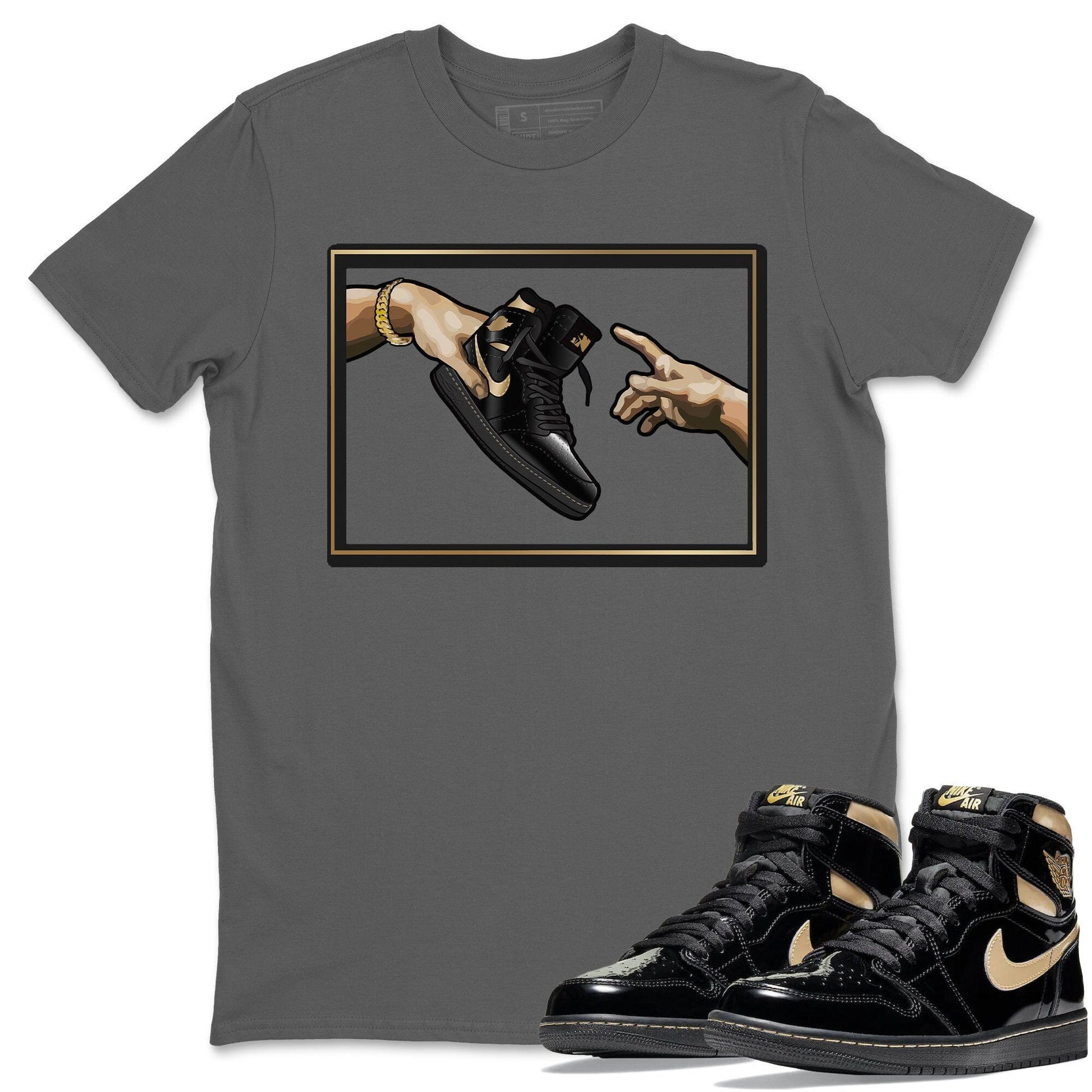 Jordan 1 Black Metallic Gold Sneaker Match Tees Adam's Creation Sneaker Tees Jordan 1 Black Metallic Gold Sneaker Release Tees Unisex Shirts