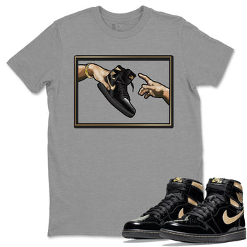 Jordan 1 Black Metallic Gold Sneaker Match Tees Adam's Creation Sneaker Tees Jordan 1 Black Metallic Gold Sneaker Release Tees Unisex Shirts