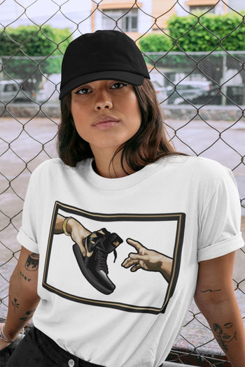 Jordan 1 Black Metallic Gold Sneaker Match Tees Adam's Creation Sneaker Tees Jordan 1 Black Metallic Gold Sneaker Release Tees Unisex Shirts