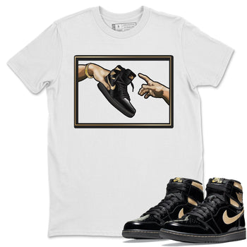 Jordan 1 Black Metallic Gold Sneaker Match Tees Adam's Creation Sneaker Tees Jordan 1 Black Metallic Gold Sneaker Release Tees Unisex Shirts