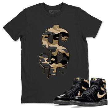 Jordan 1 Black Metallic Gold Sneaker Match Tees Dollar Camo Sneaker Tees Jordan 1 Black Metallic Gold Sneaker Release Tees Unisex Shirts